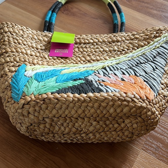 NWT Tabitha Brown Target Wicker Woven Beach Bag Tropical - Picture 2 of 7